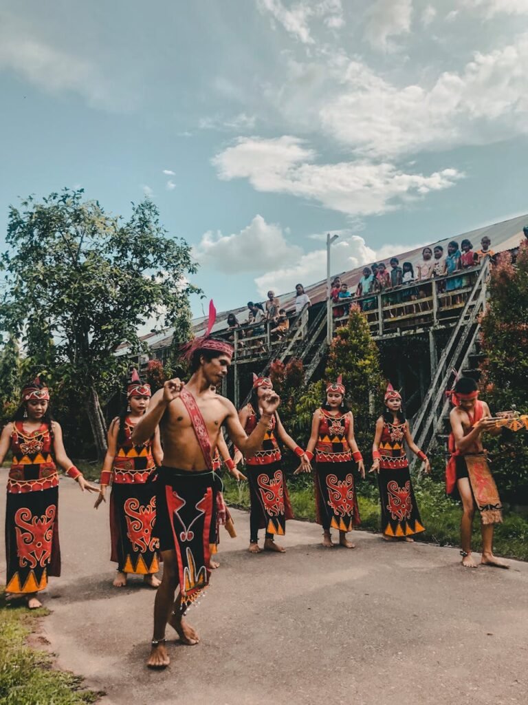 people in traditional clothing dancing