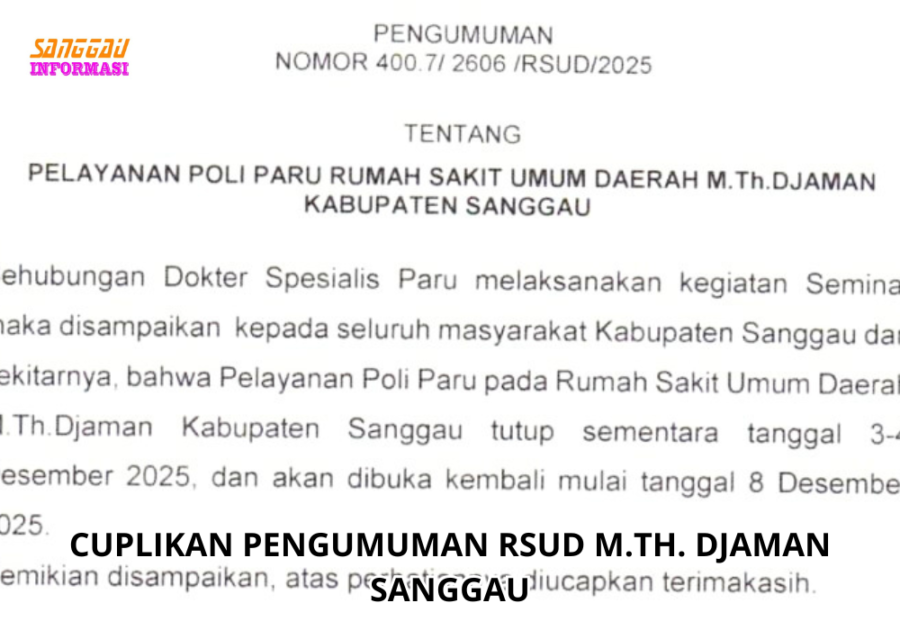 Pengumuman Resmi: Pelayanan Poli Paru RSUD M.Th. Djaman Tutup Sementara 3–4 Desember 2025