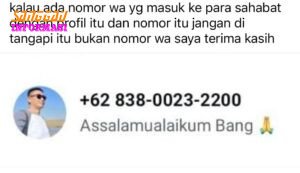 Kepala Desa Beginjan Imbau Warga Waspada Nomor WhatsApp Mengatasnamakan Dirinya