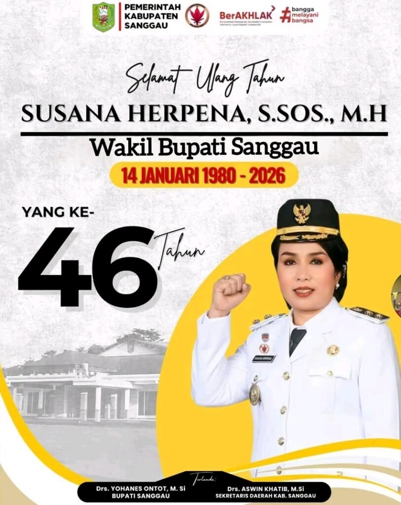 Sanggauinformamsi.com. Momentum ulang tahun ke-46 Wakil Bupati Kabupaten Sanggau, Ibu Susana Herpena, S.Sos., M.H, menjadi saat yang penuh makna, bukan hanya bagi keluarga, tetapi juga bagi masyarakat Sanggau yang menaruh harapan besar pada kepemimpinan beliau. Di tengah kesibukan menjalankan tugas pemerintahan, hari kelahiran ini menjadi pengingat akan perjalanan pengabdian yang telah dan terus dijalani dengan ketulusan.